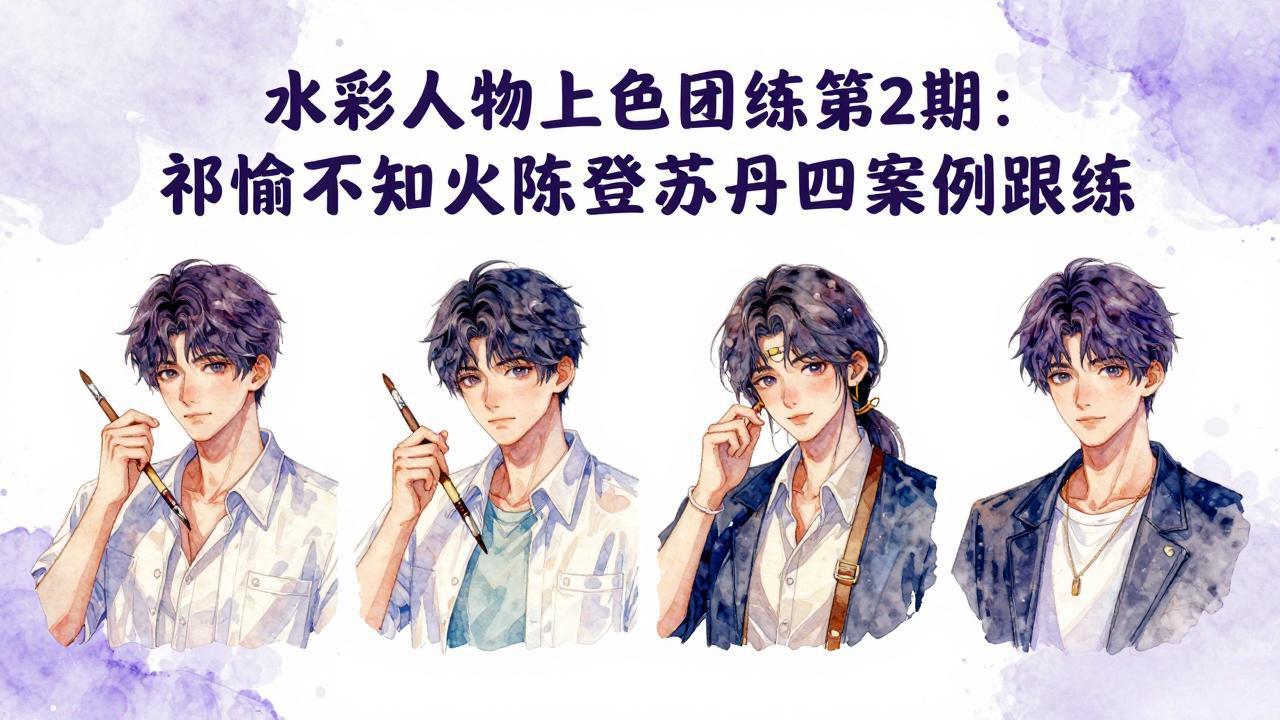 水彩人物上色团练第2期：祁煜不知火陈登苏丹四案例跟练，手把手提升绘画能力-优优云网创