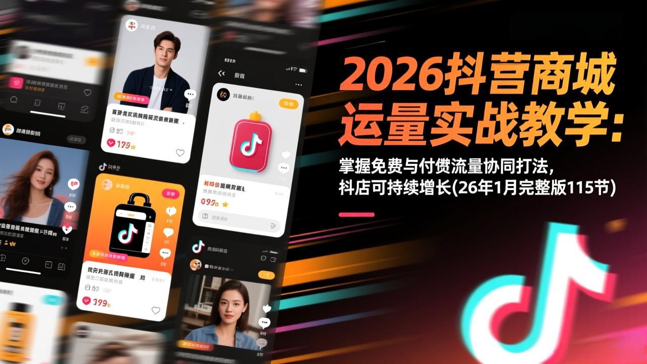 2026抖音商城运营实战教学：掌握免费与付费流量协同打法，抖店可持续增长(26年1月完整版115节-优优云网创