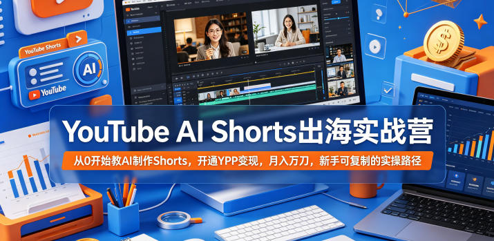 YouTube AI Shorts出海实战营，从0开始教AI制作Shorts，开通YPP变现，月入万刀，新手可复制的实操路径-优优云网创