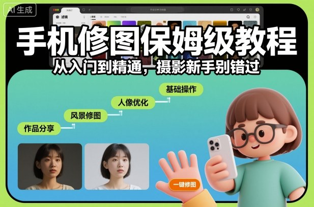 手机修图保姆级教程，从入门到精通，摄影新手别错过-云网创