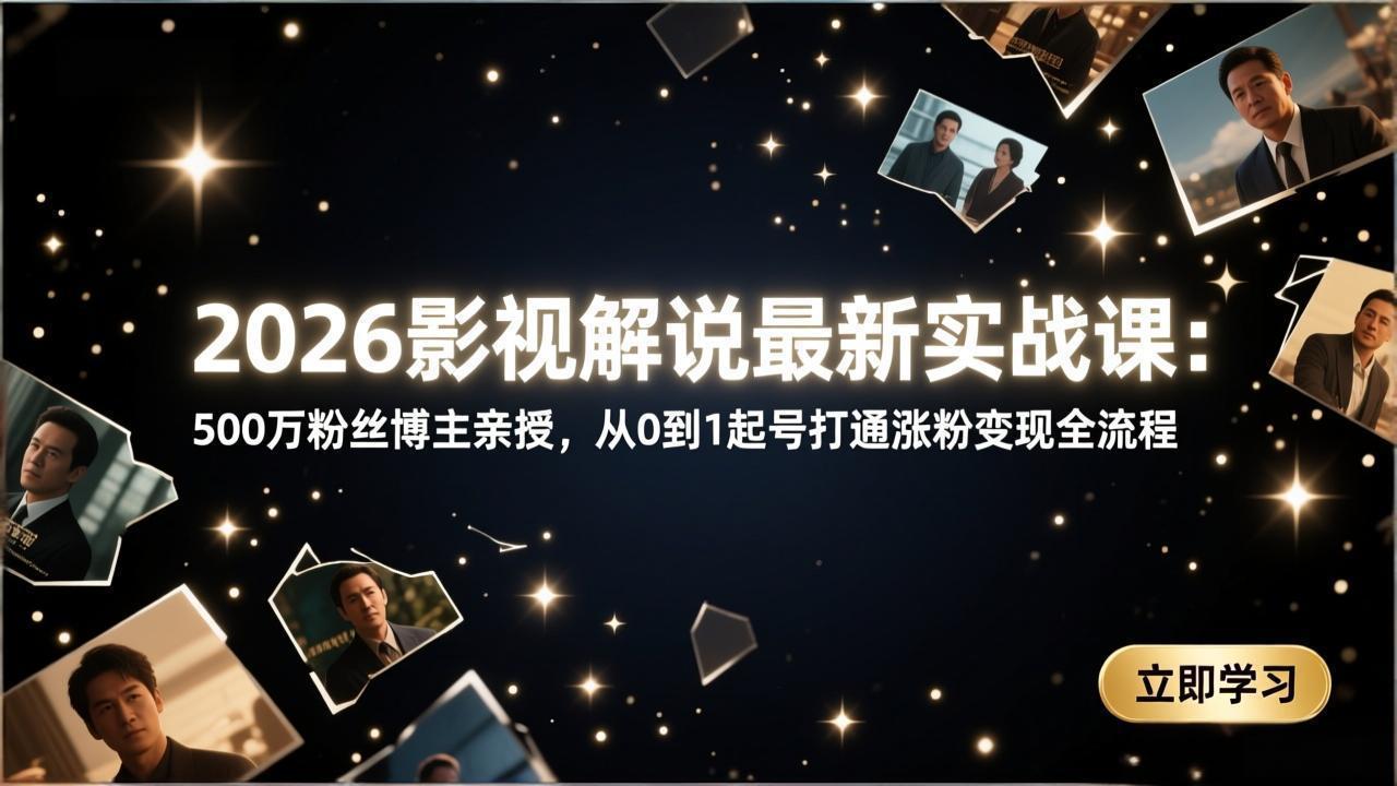 2026影视解说最新实战课：500万粉丝博主亲授，从0到1起号打通涨粉变现全流程-优优云网创