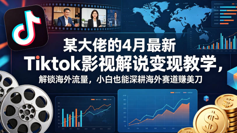 某大佬的4月最新Tiktok影视解说变现教学，解锁海外流量，小白也能深耕海外赛道賺美刀-优优云网创