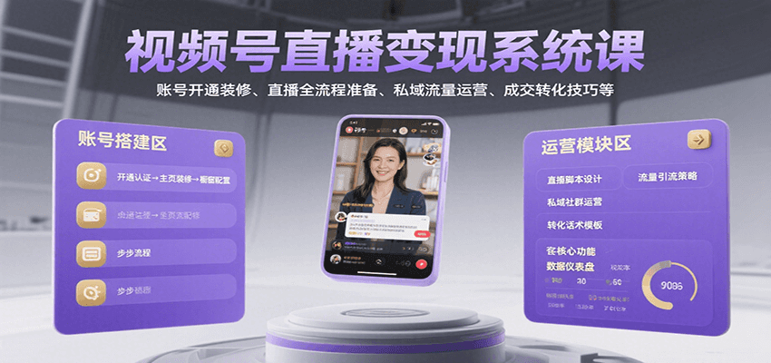 图片[1]-视频号直播变现系统课，账号开通装修、直播全流程准备、私域流量运营、成交转化技巧等-优优云网创