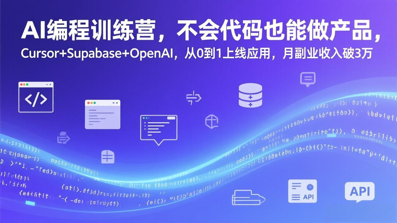 AI编程训练营，不会代码也能做产品，Cursor+Supabase+OpenAI，从0到1上线应用，月副业收入破3万-优优云网创