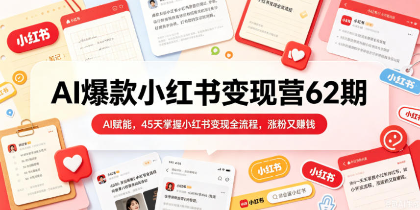 AI爆款小红书变现营62期2026年5月，AI赋能，45天掌握小红书变现全流程，涨粉又賺钱-优优云网创