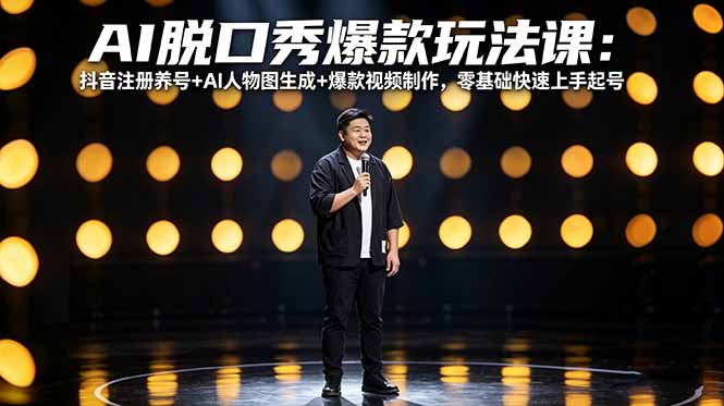 AI脱口秀爆款玩法课：抖音注册养号+AI人物图生成+爆款视频制作，零基础快速上手起号-优优云网创