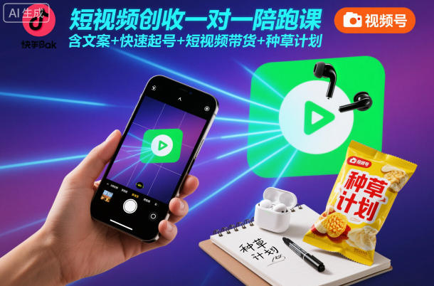 短视频创收一对一陪跑课，含文案+快速起号+短视频带货+种草计划-优优云网创