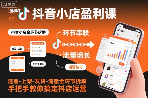 抖音小店盈利课-选品-上架-发货-流量全环节拆解,手把手教你搞定抖店运营-优优云网创