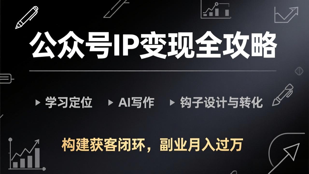 公众号IP变现全攻略-更新，学习定位、AI写作、钩子设计与转化，构建获客闭环，副业月入过万-优优云网创