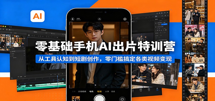 零基础手机AI出片特训营：从工具认知到短剧创作，零门槛搞定各类视频变现-优优云网创