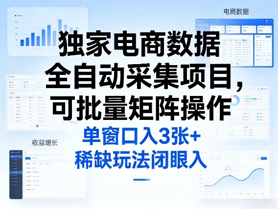独家电商数据全自动采集项目，可批量矩阵操作，单窗口日入3张+，稀缺玩法闭眼入【揭秘】-优优云网创