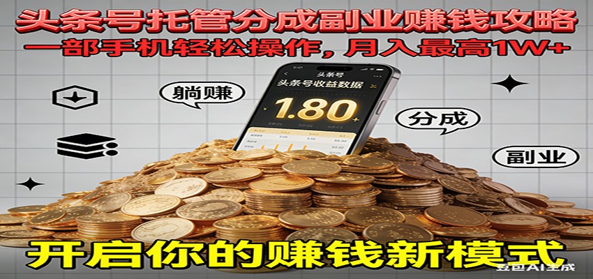 全程托管今日头条，一部手机就可以开干，最高躺赚1W+-优优云网创