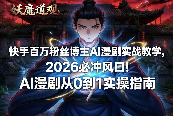 快手百万粉丝博主AI漫剧实战教学，2026必冲风口！AI漫剧从0到1实操指南-优优云网创