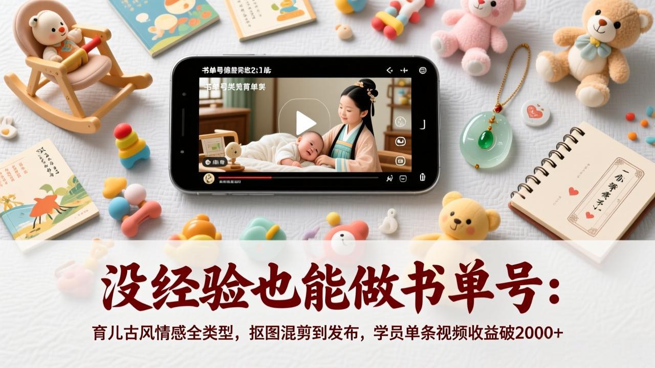 没经验也能做书单号：育儿古风情感全类型，抠图混剪到发布，学员单条视频收益破2000+-优优云网创