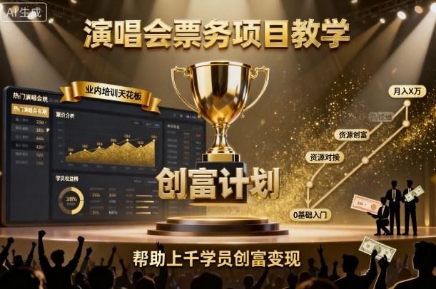 演唱会票务项目教学,业内培训天花板,帮助上千学员创富变现-云网创