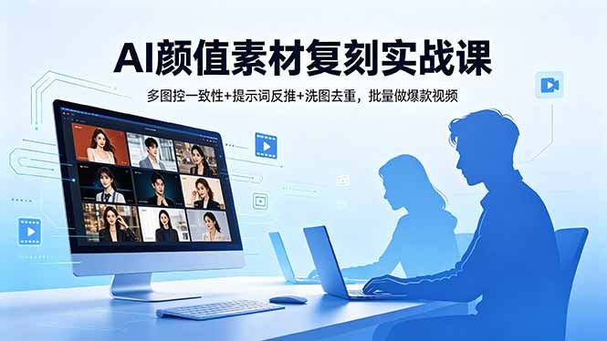 AI颜值素材复刻实战课，多图控一致性+提示词反推+洗图去重，批量做爆款视频-优优云网创