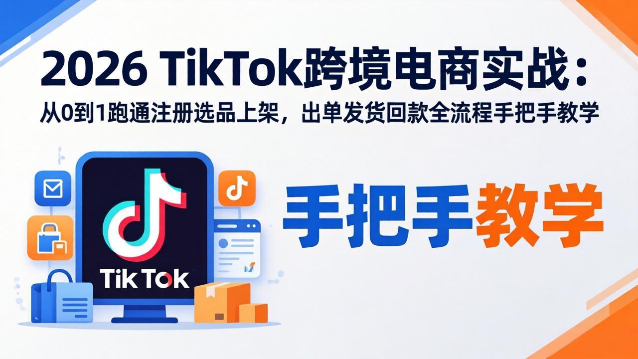 2026TikTok跨境电商实战：从0到1跑通注册选品上架，出单发货回款全流程手把手教学-优优云网创