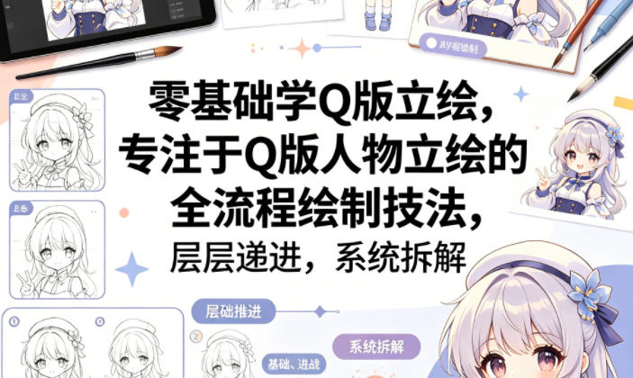 零基础学Q版立绘，专注于Q版人物立绘的全流程绘制技法，层层递进，系统拆解-优优云网创