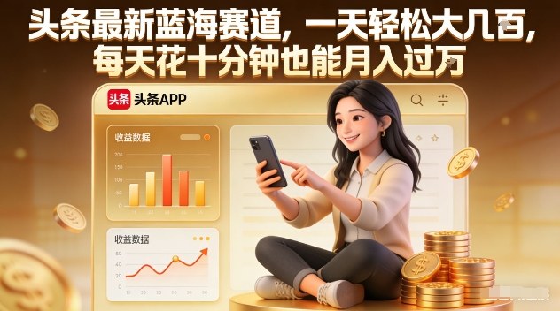 头条最新蓝海赛道，一天轻松大几张，每天花十分钟也能月入过1W【揭秘】-优优云网创