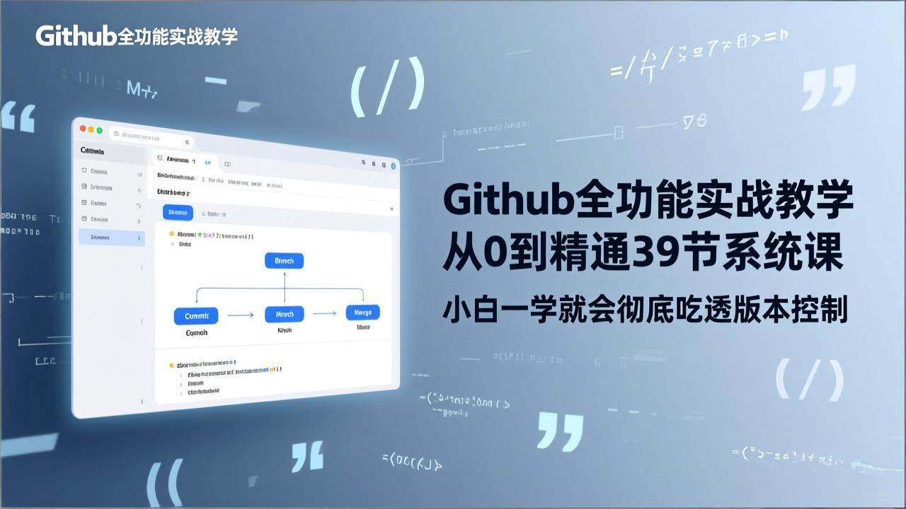 GitHub-全功能实战教学，从0到精通39节系统课，小白一学就会彻底吃透版本控制-优优云网创