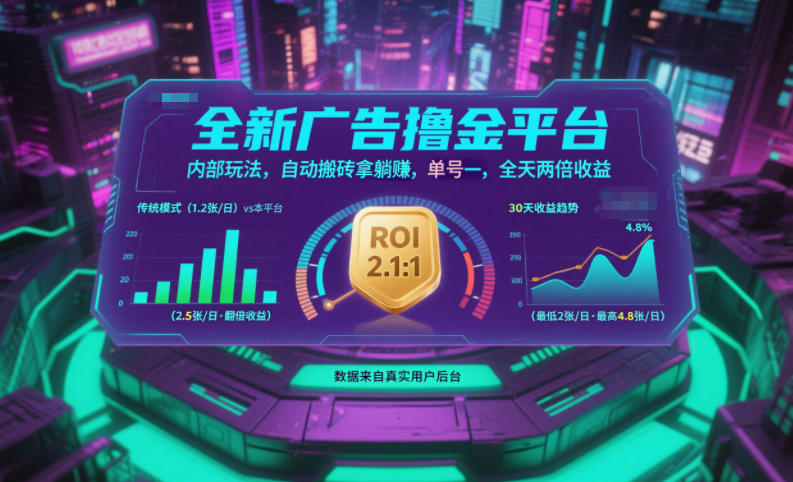 全新广告撸金平台，内部玩法，自动搬砖拿躺賺，单号一天保底2张+，全天两倍收益【揭秘】-优优云网创