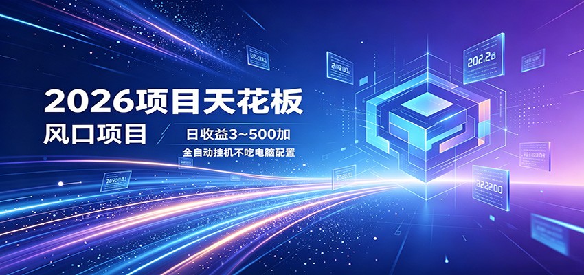 2026项目天花板，风口项目，日收益3~500+全自动挂机，不吃配置-优优云网创
