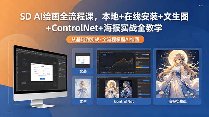 SD AI绘画全流程课，本地+在线安装+文生图+ControlNet+海报实战全教学-优优云网创
