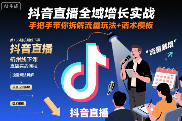 抖音直播全域增长实战第155期杭州线下课,手把手带你拆解流量玩法+话术模板-云网创