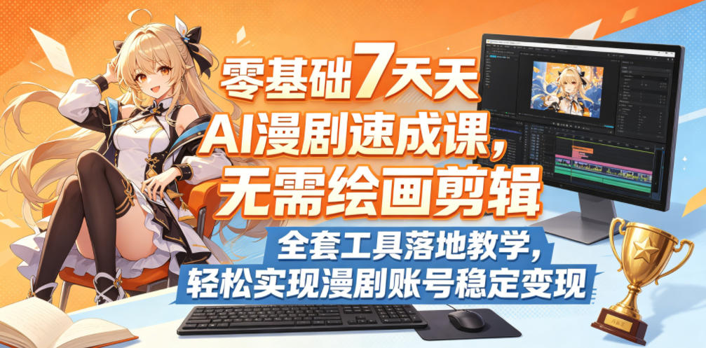 零基础7天AI漫剧速成课，无需绘画剪辑，全套工具落地教学，轻松实现漫剧账号稳定变现-优优云网创