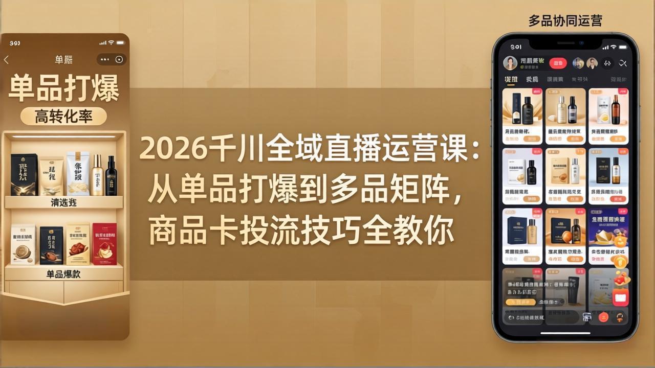 2026千川全域直播运营课：从单品打爆到多品矩阵，商品卡投流技巧全教你-优优云网创