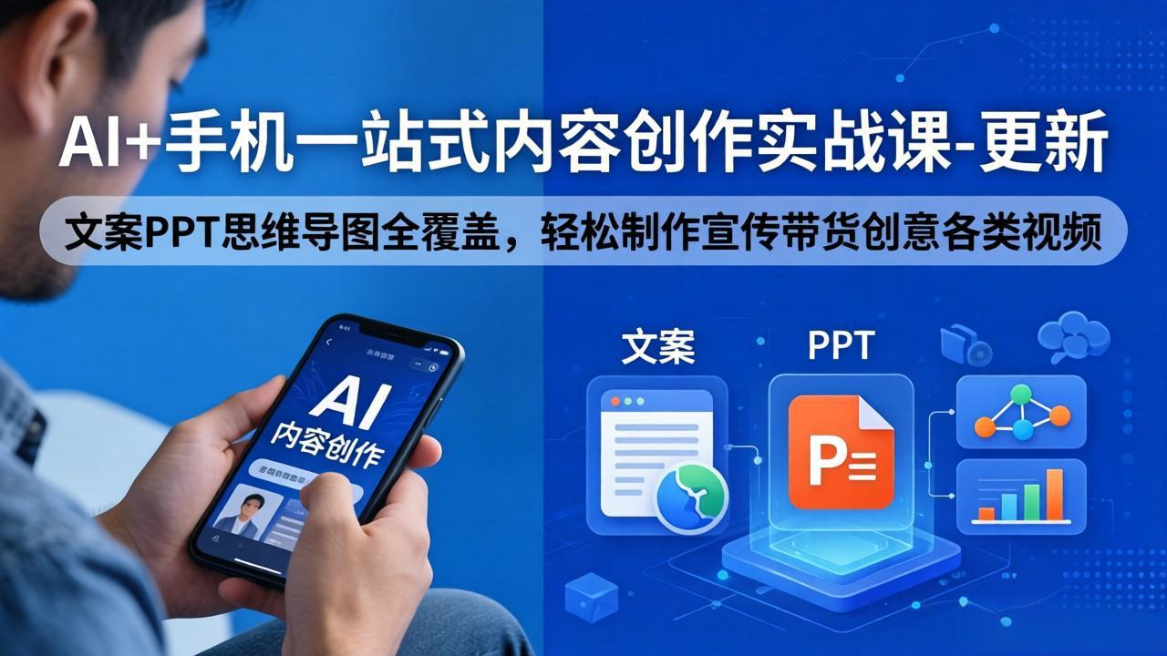 AI+手机一站式内容创作实战课-更新，文案PPT思维导图全覆盖，轻松制作宣传带货创意各类视频-优优云网创