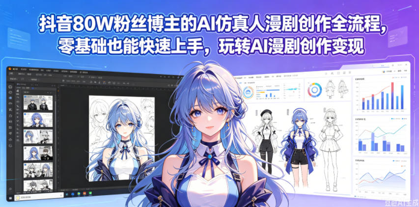 抖音80W粉丝博主的AI仿真人漫剧创作全流程，零基础也能快速上手，玩转AI漫剧创作变现-优优云网创