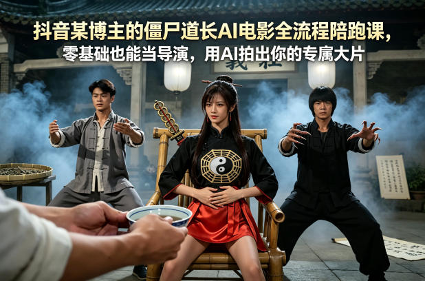抖音某博主的僵尸道长AI电影全流程陪跑课，零基础也能当导演，用AI拍出你的专属大片-优优云网创