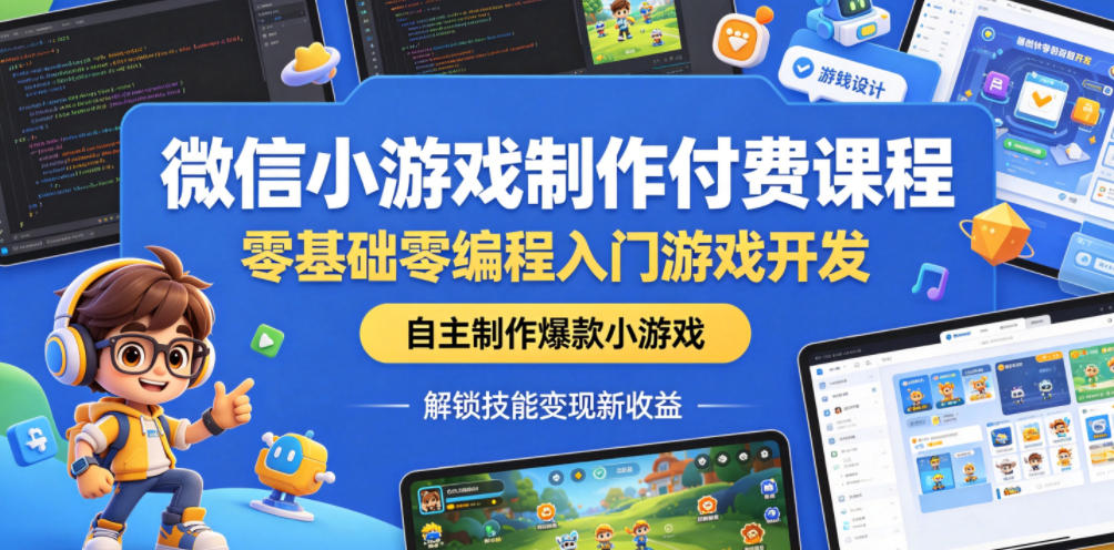 微信小游戏制作付费课程，零基础零编程入门游戏开发，自主制作爆款小游戏，解锁技能变现新收益-优优云网创