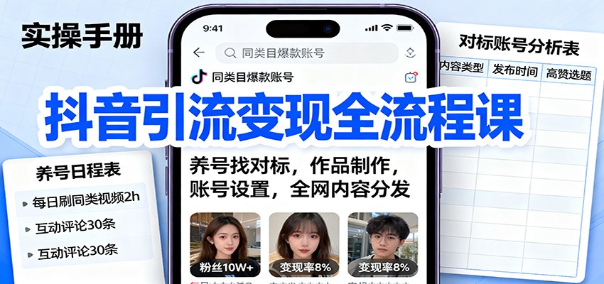 图片[1]-抖音引流变现全流程课：养号找对标，作品制作，账号设置，全网内容分发-优优云网创