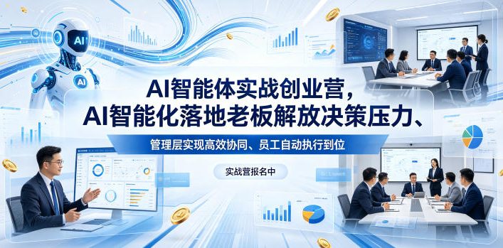 AI智能体实战创业营26年4月23-25号线下课，AI智能化落地老板解放决策压力、管理层实现高效协同、员工自动执行到位-优优云网创