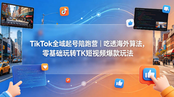 TikTok全域起号陪跑营｜吃透海外算法，零基础玩转TK短视频爆款玩法-优优云网创