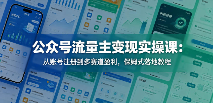 公众号流量主变现实操课：从账号注册到多赛道盈利，保姆式落地教程-优优云网创