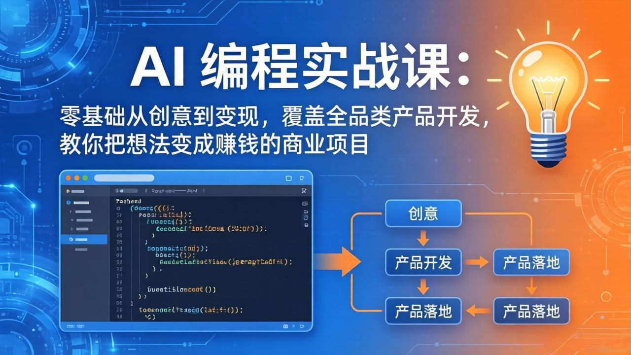 AI编程实战课-第三期-5月3更新：零基础从创意到变现，覆盖全品类产品开发，把想法变成赚钱项目-优优云网创