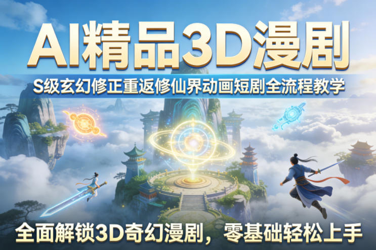 AI精品3D漫剧S级玄幻修正重返修仙界动画短剧全流程教学，全面解锁3D奇幻漫剧，零基础轻松上手-优优云网创