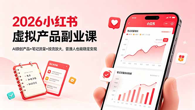 2026小红书虚拟产品副业课，AI原创产品+笔记流量+投流放大，普通人也能稳定变现-优优云网创