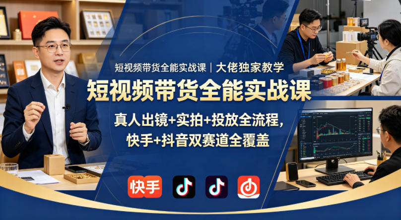短视频带货全能实战课｜大佬独家教学，真人出镜+实拍+投放全流程，快手+抖音双赛道全覆盖-优优云网创