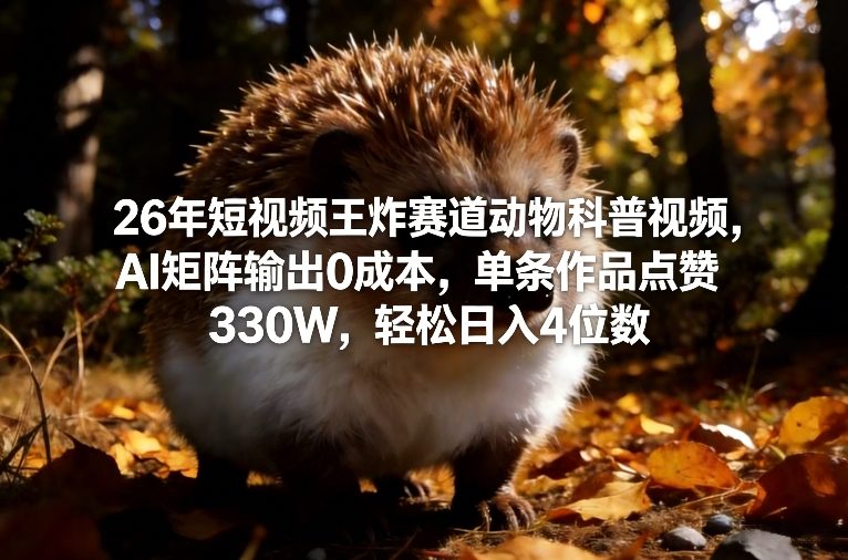 26年短视频王炸赛道动物科普视频，AI矩阵输出0成本，单条作品点赞330W，轻松日入4位数-优优云网创