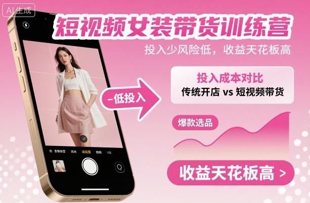 短视频女装带货训练营,投入少风险低,收益天花板高-优优云网创