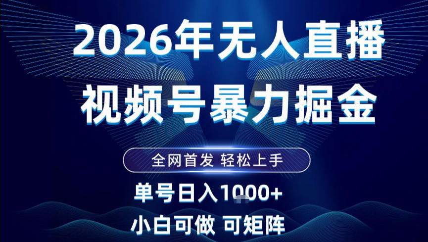 2026最新视频号无人直播掘金，全网首发，小白可以玩，长期稳定日入1k+【揭秘】-优优云网创