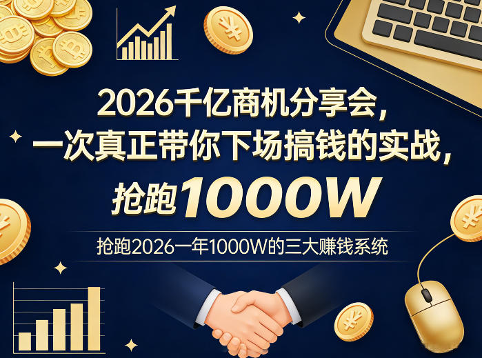 2026千亿商机分享会，一次真正带你下场搞钱的实战，抢跑2026一年1000W的三大賺钱系统-优优云网创