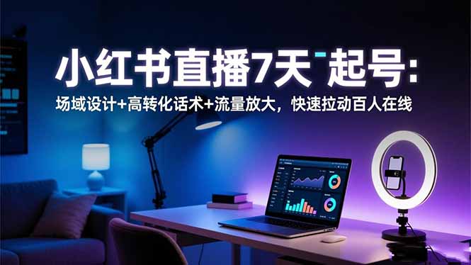 小红书直播7天起号：场域设计+高转化话术+流量放大，快速拉动百人在线-优优云网创