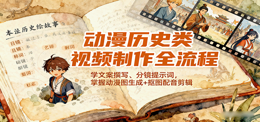 图片[1]-动漫历史类视频制作全流程，学文案撰写、分镜提示词，掌握动漫图生成+抠图配音剪辑-优优云网创