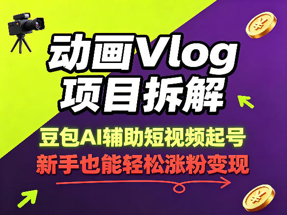 动画Vlog项目拆解，豆包AI辅助短视频起号，新手也能轻松涨粉，43条作品涨粉8.3W-优优云网创