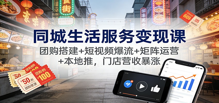 同城生活服务变现课:团购搭建+短视频爆流+矩阵运营+本地推,门店营收暴涨-优优云网创